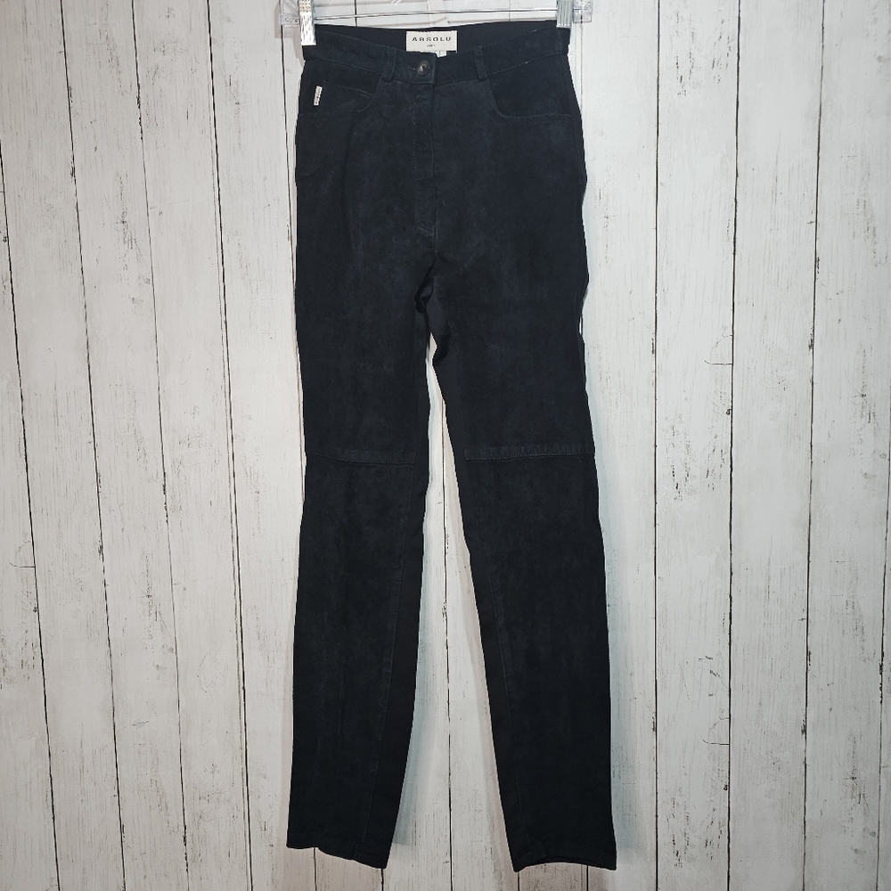 Vintage ABSOLU Women's Black Leather Front Ponte Pants France Made Size 1 (XS/S)